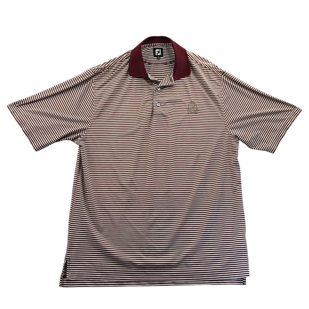 FootJoy Mens Polo Shirt Large Short Sleeve Striped Casual Classic Travel Red